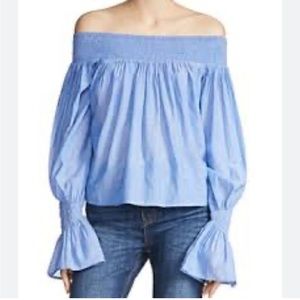 MAJE Paris Off-the-shoulder blouse Top In Bleu, size S